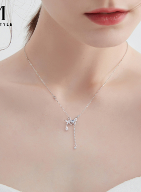 蝶影流光系列蓝色爱心蝴蝶项链女