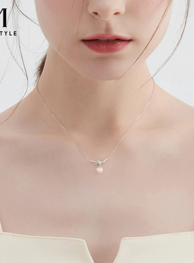 mck蝴蝶结珍珠项链女款925银