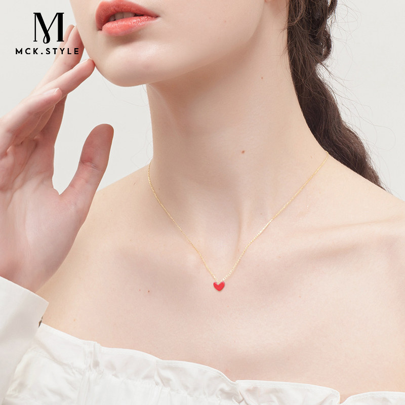 925银小红心爱心女潮网红锁骨链 mck项链