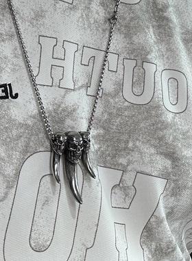 朋克个性骷髅利牙吊坠项链