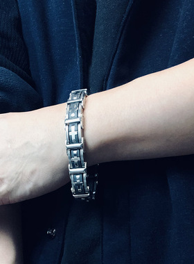 黑白双色十字架男钛钢欧美手链