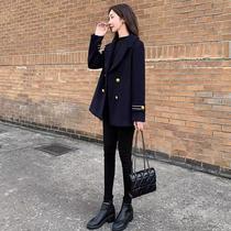 Black fur coat woman 2023 new spring and autumn with long sleeves loose casual Hepburn in the middle of a long pocket