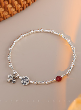 竹节朱砂平安喜乐手链