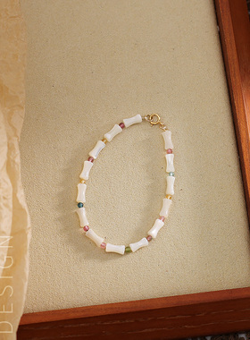 天然碧玺贝壳小竹节手链