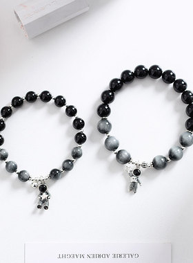 小众黑曜石古代风信物情侣手链