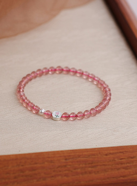 天然草莓晶925银郁金香手链