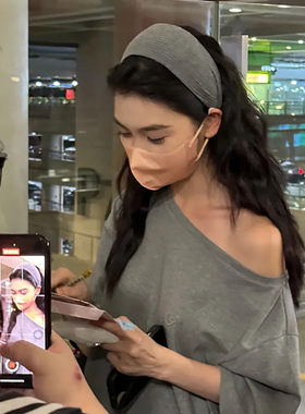 易梦玲同款针织发箍高颅顶加宽边压发头箍女2024新款灰色坑条发带