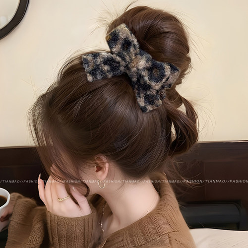 秋冬蝴蝶结丸子头抓夹女高级感2026新款饱满后脑勺发夹盘发鲨鱼夹 - 图0
