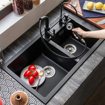 Cohenna quartz stone sink large double sink kitchen dishwashing pool granite washbasin integrated in the lower basin for home