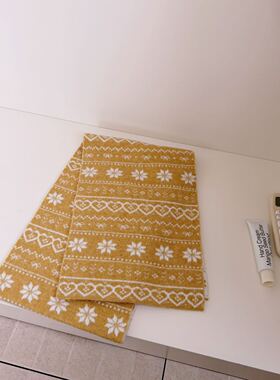 双面费尔岛雪花爱心提花针织围巾