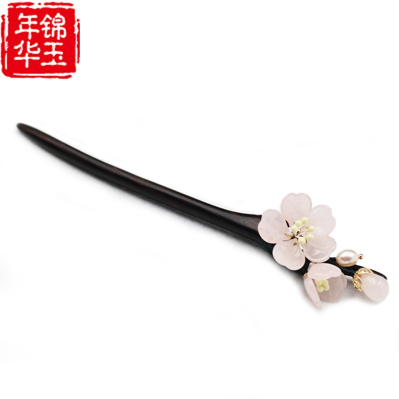 发饰花袍木发簪步古风黑檀簪子古典手工摇旗简约玉簪汉服桃花古装_虎窝淘