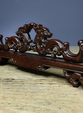 古玩杂项木器老货民间收藏老物件花梨木精工雕刻双龙献瑞实木笔架