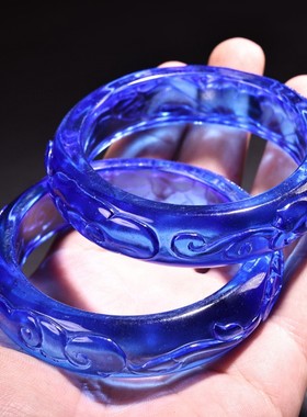 宫廷珍藏刚玉圆条手镯女蓝宝石镯子珠宝首饰珍藏高颜值漆盒装收藏