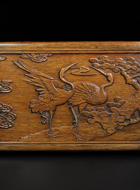 古玩木雕古董老货花梨木浮雕麒麟纹长形木箱盒古典木器老首饰盒