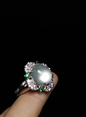 天然冰种戒指女款网红爆款可调节翡翠色高级感白玉绿玛瑙指环