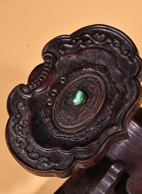 古玩古董老物件旧货木雕花梨木全品带底座玉珠子如意算盘摆件