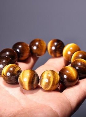 收藏原矿黄虎眼石圆珠手串虎睛石金虎眼双猫眼手链水晶佛珠
