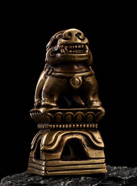 古玩杂项收藏纯铜狮子印章摆件仿古家用供奉供佛狮子印章