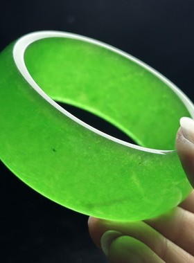 古玩老物件高冰种帝王绿翠玉加宽手镯天然玉石祖母绿女士镯子