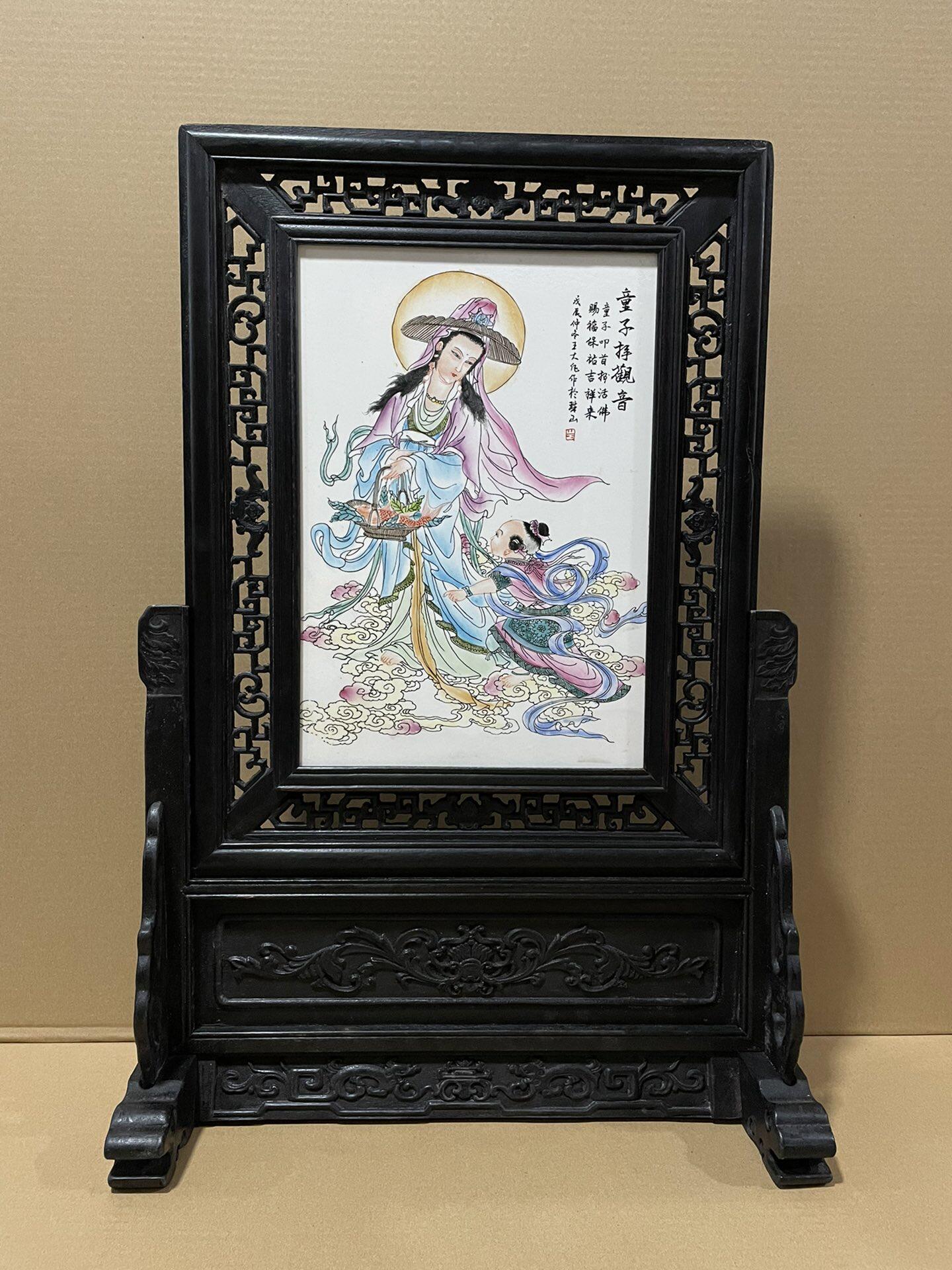 陶磁板画財宝童子人物背景壁有額壁挂屏装飾画4枚セット販売