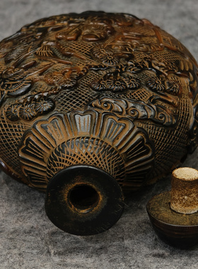 古玩杂项牛角鼻烟壶工艺品雕刻鼻烟壶手把件工艺品摆件