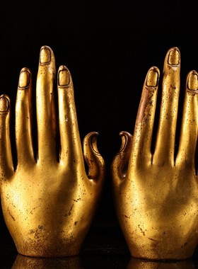 古玩收藏纯铜鎏金佛手摆件禅意大佛五指山如来神掌客厅家居装饰品