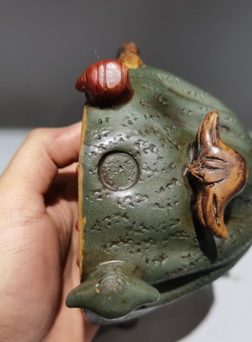 宜兴原矿老紫砂名家纯手工茶壶青蛙莲子壶底款蒋蓉紫砂分类绿水泥