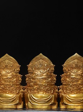 古玩收藏黄铜鎏金太上老君神像摆件道家供奉龙头背光三清摆件