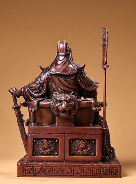 古玩纯铜武财神关公神像摆件老铜紫铜关羽坐像玄关佛堂供奉关帝爷