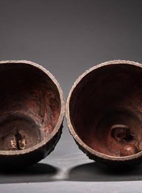 藏传黄铜鎏脱金朱砂绘象耳铜铃铛挂件法器挂饰入户门饰品一对