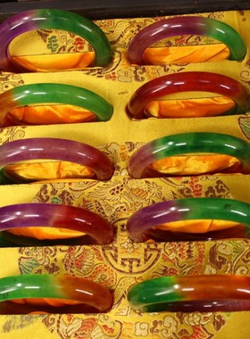 古玩缅甸冰种翡翠手镯配漆器三色盒装老翠玉紫罗兰送女友旺夫佳品