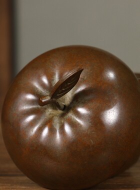 古玩杂项收藏纯铜苹果茶叶罐摆件家居装饰品香炉摆件