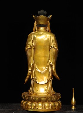 古玩收藏纯铜鎏金观音菩萨佛像摆件家用南海观音像镇宅坐莲花柳枝