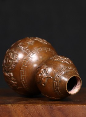 古玩纯铜貔貅龙头葫芦招财纳福镇宅铜葫芦家居客厅办公室装饰摆件