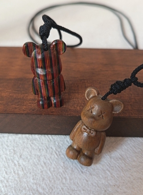 天然木质檀木彩绘暴力小熊项链手工编绳长款项链甜酷毛衣链可调节