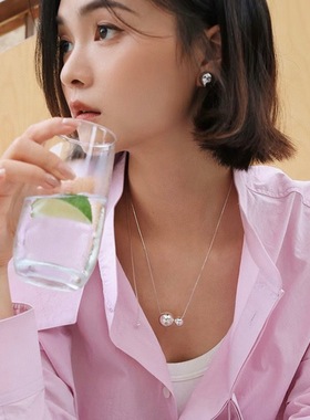 LOUVE同款925纯银星球系列光面珠双子星项链多种戴法锁骨链毛衣链