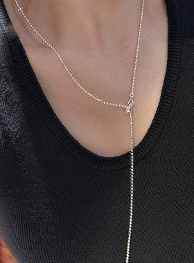 S925银小众设计感四方闪光珠珠链抽拉项链女韩版韩式风简约毛衣链