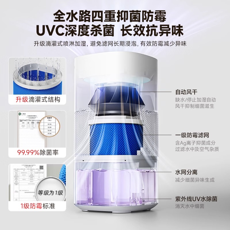 小熊无雾加湿器卧室家用静音孕妇婴儿大容量空气净化器2024新款