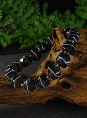 圣饰奇缘菱形一线药师珠天珠天然西藏真品玛瑙手串男女9*10mm左右