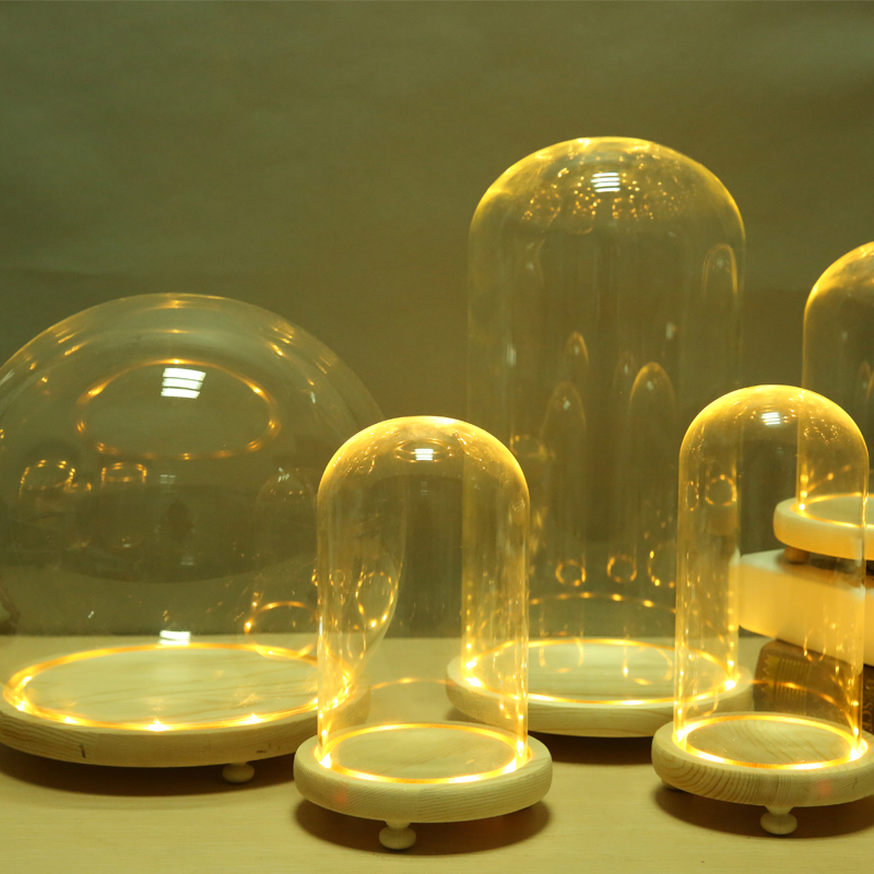 发光玻璃罩防尘罩diy装饰桌面摆件永生花干花透明玻璃罩子展示盒-图2