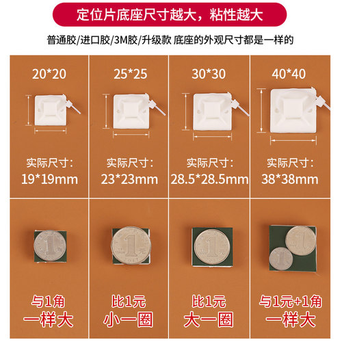 3M定位片胶自粘贴式扎带固定座背胶强力免打孔塑料吸盘20*20 50个 - 图0