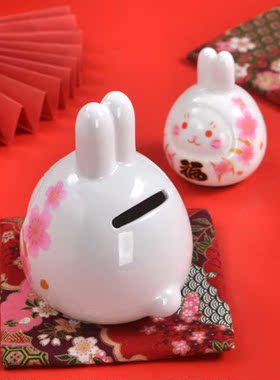 卡通可爱陶瓷小兔子摆件中式家居装饰品创意新年送礼红色达摩兔