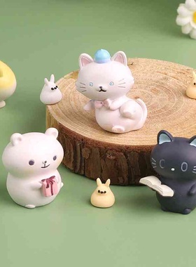可爱动物盲盒迷你公仔手办潮玩树脂工艺品装饰摆件少儿礼