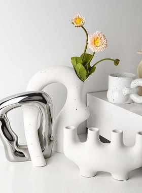 贝汉美白色系酒柜摆件客厅插花茶几办公桌电视柜创意陶瓷家居饰品
