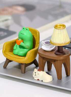 青蛙桌面小摆件可爱风办公桌工位情绪治愈系迷你小动物家居摆设新