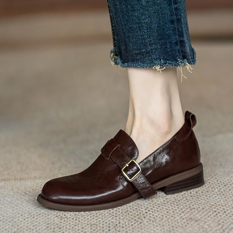 品牌复古真皮单鞋女2025春夏新款时尚百搭豆豆鞋乐福鞋平底女鞋,淘宝优惠券,粉丝福利购,淘宝优惠卷