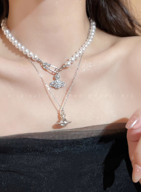 立体土星吊坠项链女轻奢小众长款