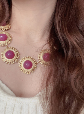 琉璃女复古宫廷风耳钉耳夹项链