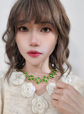 包邮 1981 复古Vintage宫廷风镀真金四叶草爱心紫色绿色项链