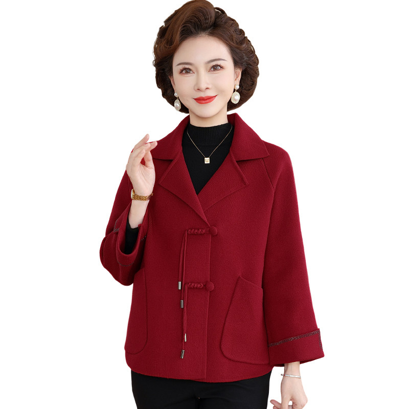 妈妈秋冬季新中式国风外套2025新款喜婆婆装中老年女双面羊绒上衣-图3